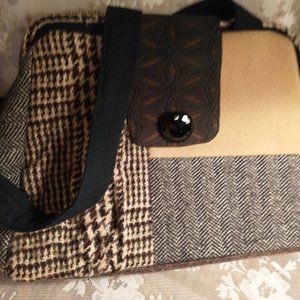 handmade USA patch work wool crossbody bag made from vintage fabric